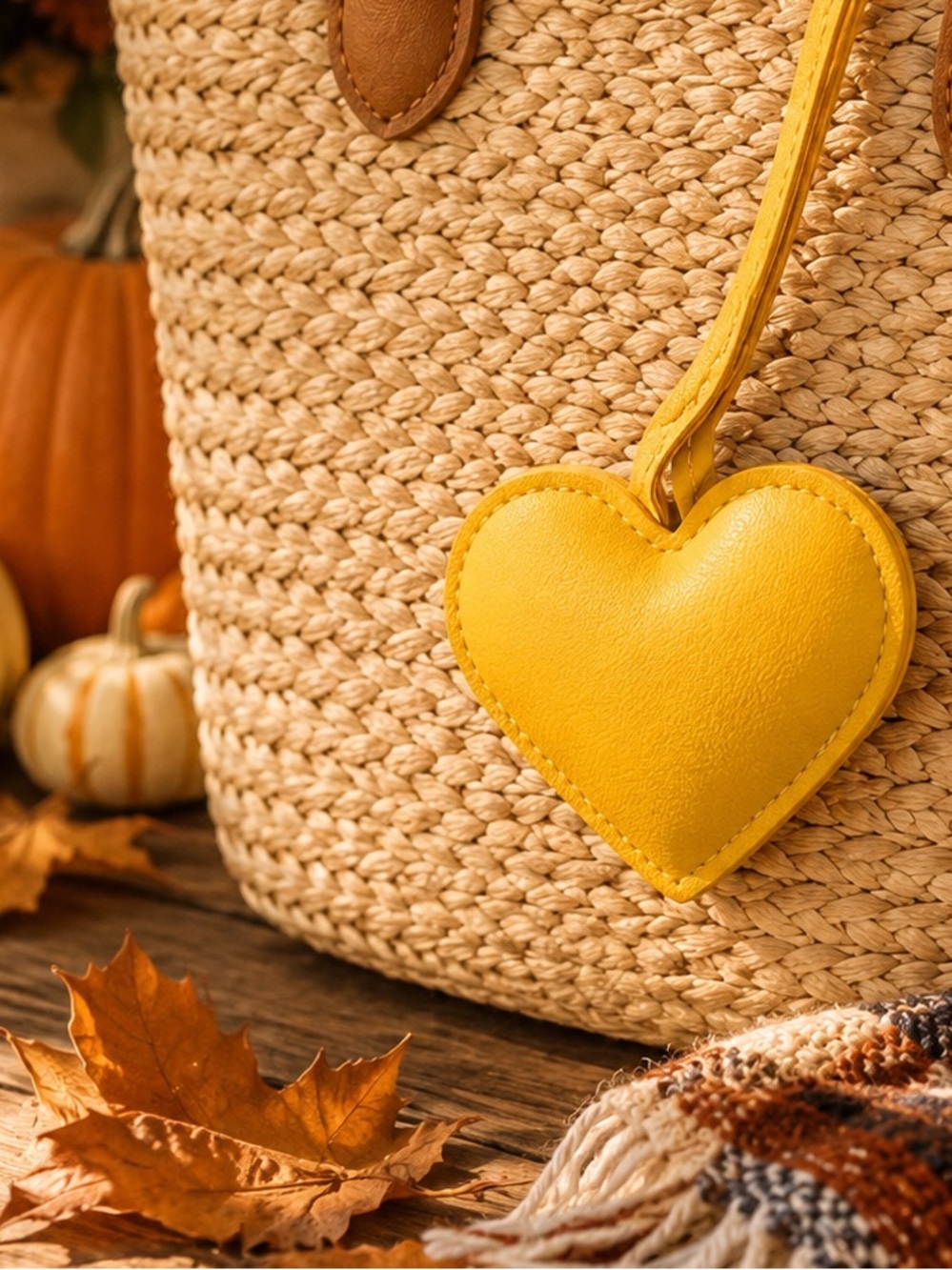 Yellow Heart Purse Charm – Faux Leather Strap – New